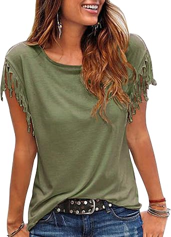 T Shirt Tassels Sleeves Blouse 