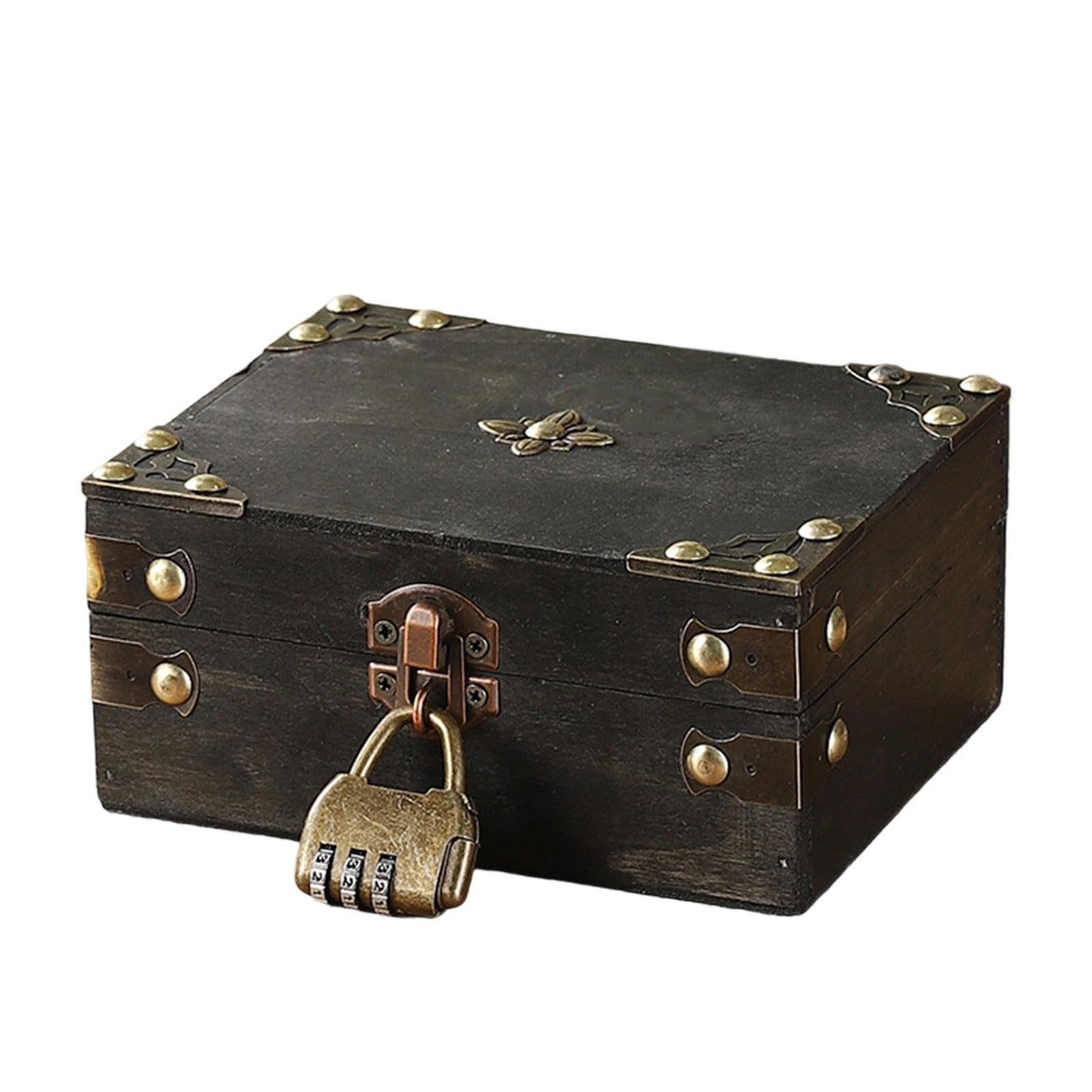 Msioytog European Wooden Storage Chest Portable Travel Trunk for Collectibles and Home Display Wood Trunk