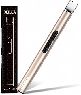 REIDEA Candle Lighter Electronic Arc Windproof Flameless USB Rechargeable Lighter with Safe Button for Home Kitchen, S4, Champagne Gold
