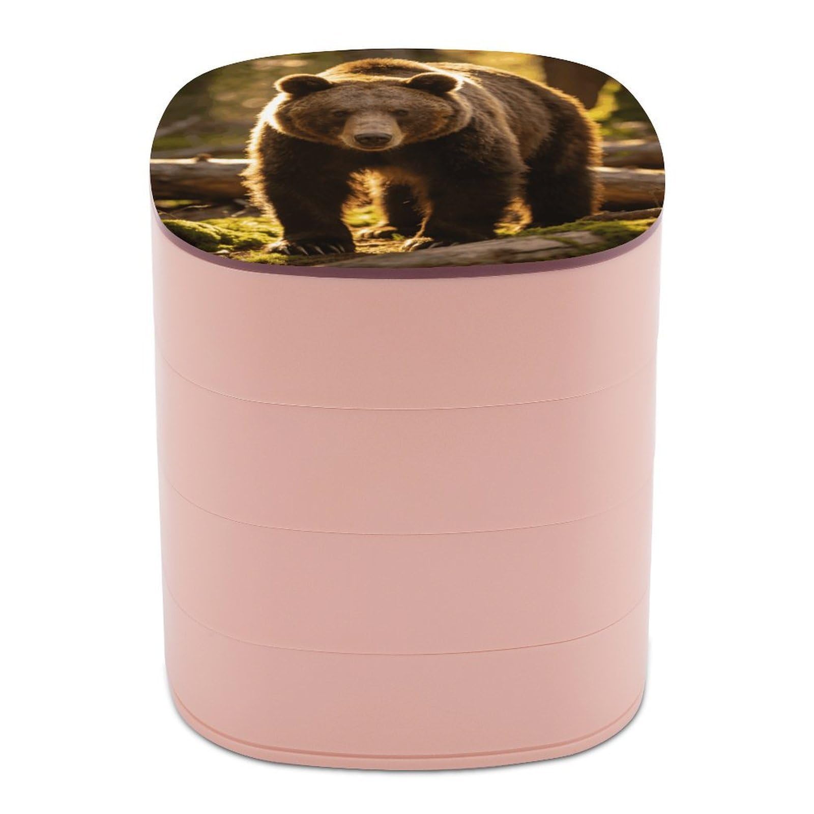 LZQPOEAS Brown Bear Jewelry Box Women Jewelry Organizer Travel Jewelry Case Cute Necklace Ring Storage Organizer 4-Layer Rotating Jewelry Tray Case with Mirror for Bracelets