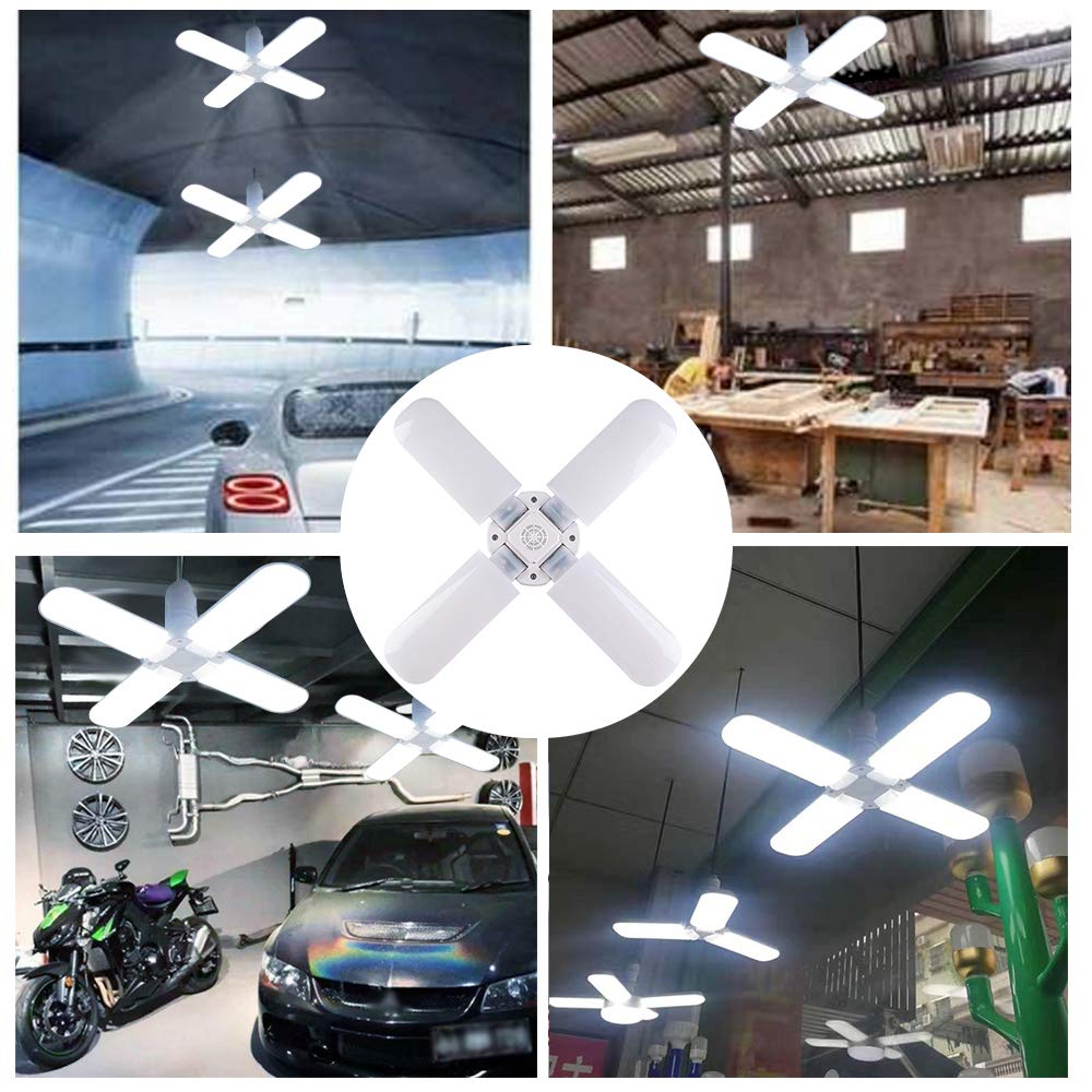 XUNATA LED Garage Lights, 60W LED Garage Ceiling Light 6000LM Daylight Cold White, AC 95-265V Deformable Light Bulbs Work Light, E26/E27 Shop Lights for Garage Barn Warehouse Workshop Lighting