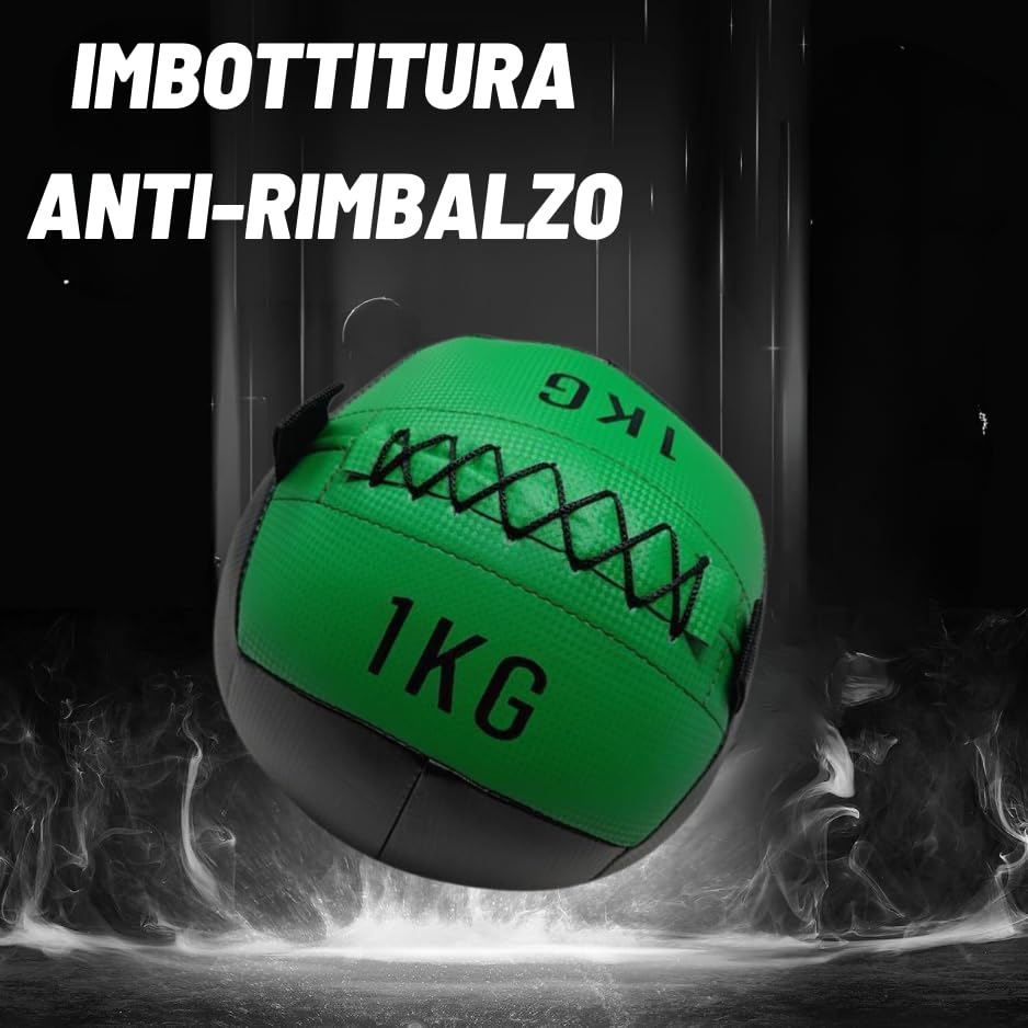 Palla Medica 1 Kg, Palla Palestra e Home Gym Wall ball Ecopelle, Slam Ball, Fitness Palla per Esercizi e Allenamento funzionale, Home Fitness