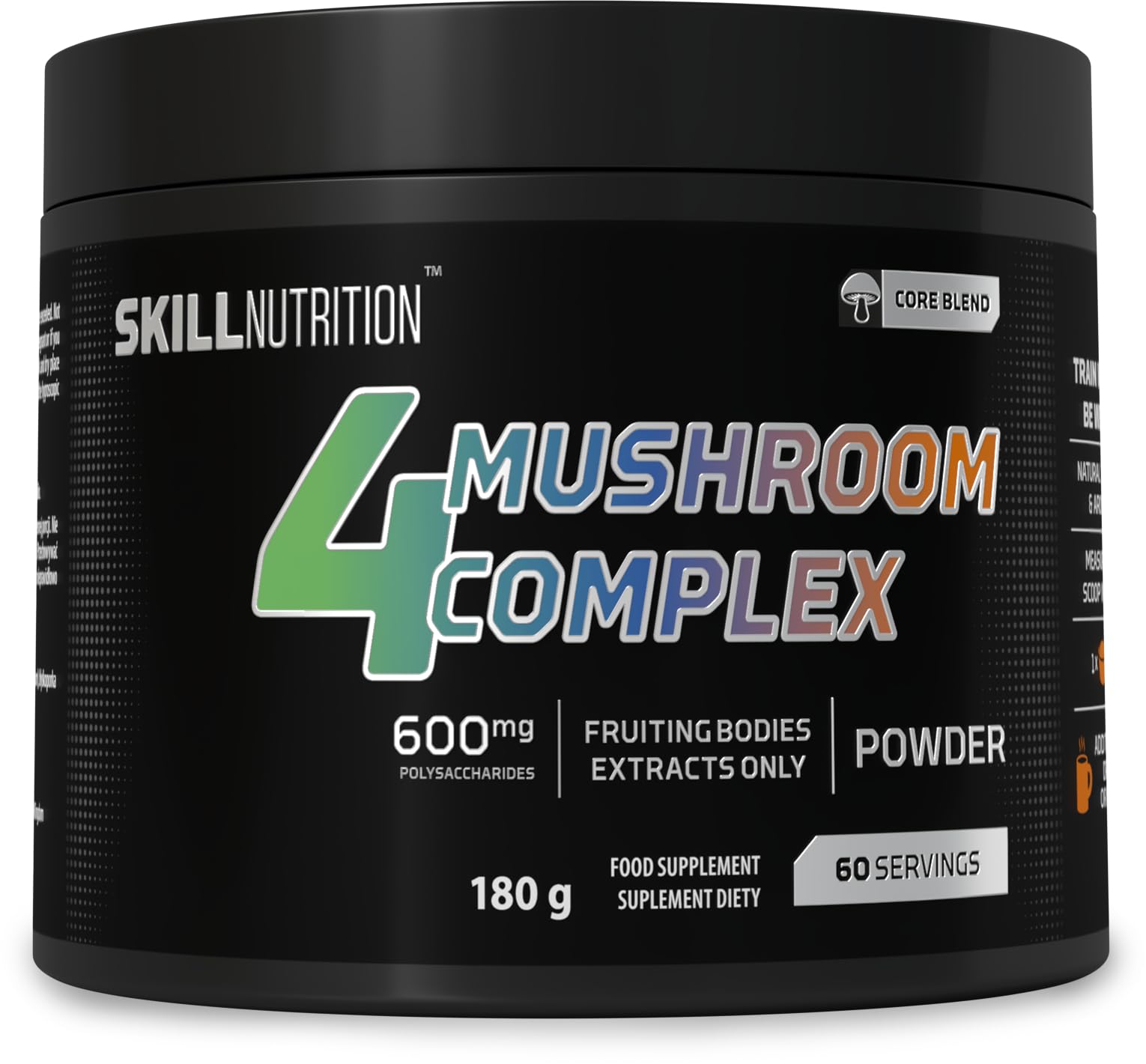 Skill Nutrition 4 Mushroom Complex | Lion’s Mane, Reishi, Chaga, Cordyceps Extracts | Standardized Mushroom Extracts | Natural Support for Vitality & Wellbeing – Premium Dietary Supplement | 180 g