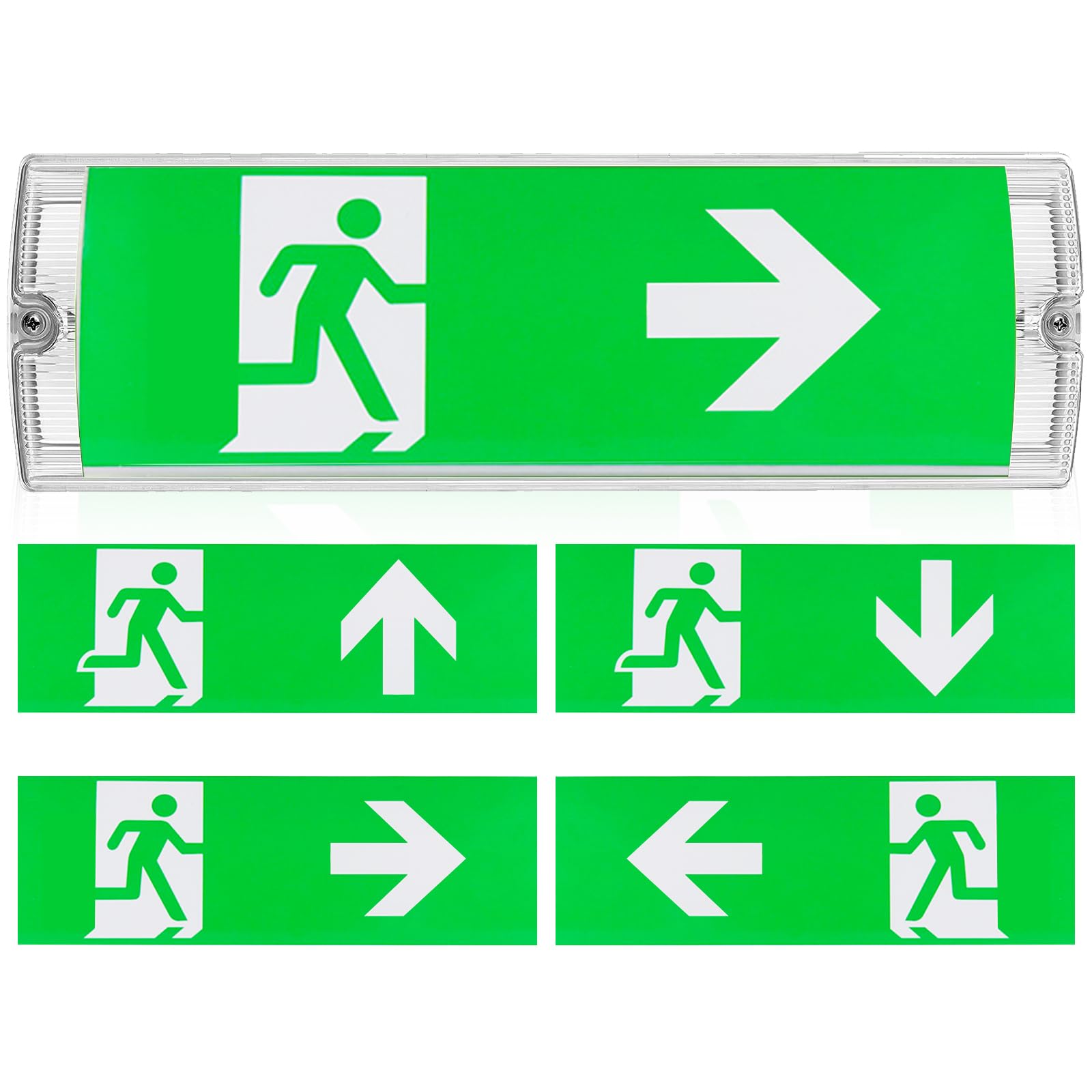 Éclairage de secours LED, IP65, éclairage de sortie de secours, panneau de sortie de secours, 4 pictogrammes de direction, éclairage de sécurité, batterie 3H, éclairage de secours pour voies