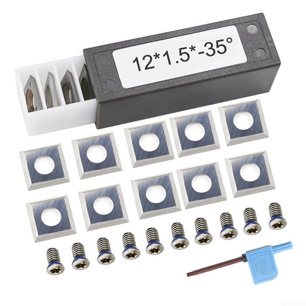 Oniissy Plaquettes de tournage carrées en carbure 12 x 12 x 1,5 mm, fraise indexable à 35° avec 4 bords pour tour à bois et pour routeur CNC, lames en carbure massif pour bois dur, bois tendre, MDF,
