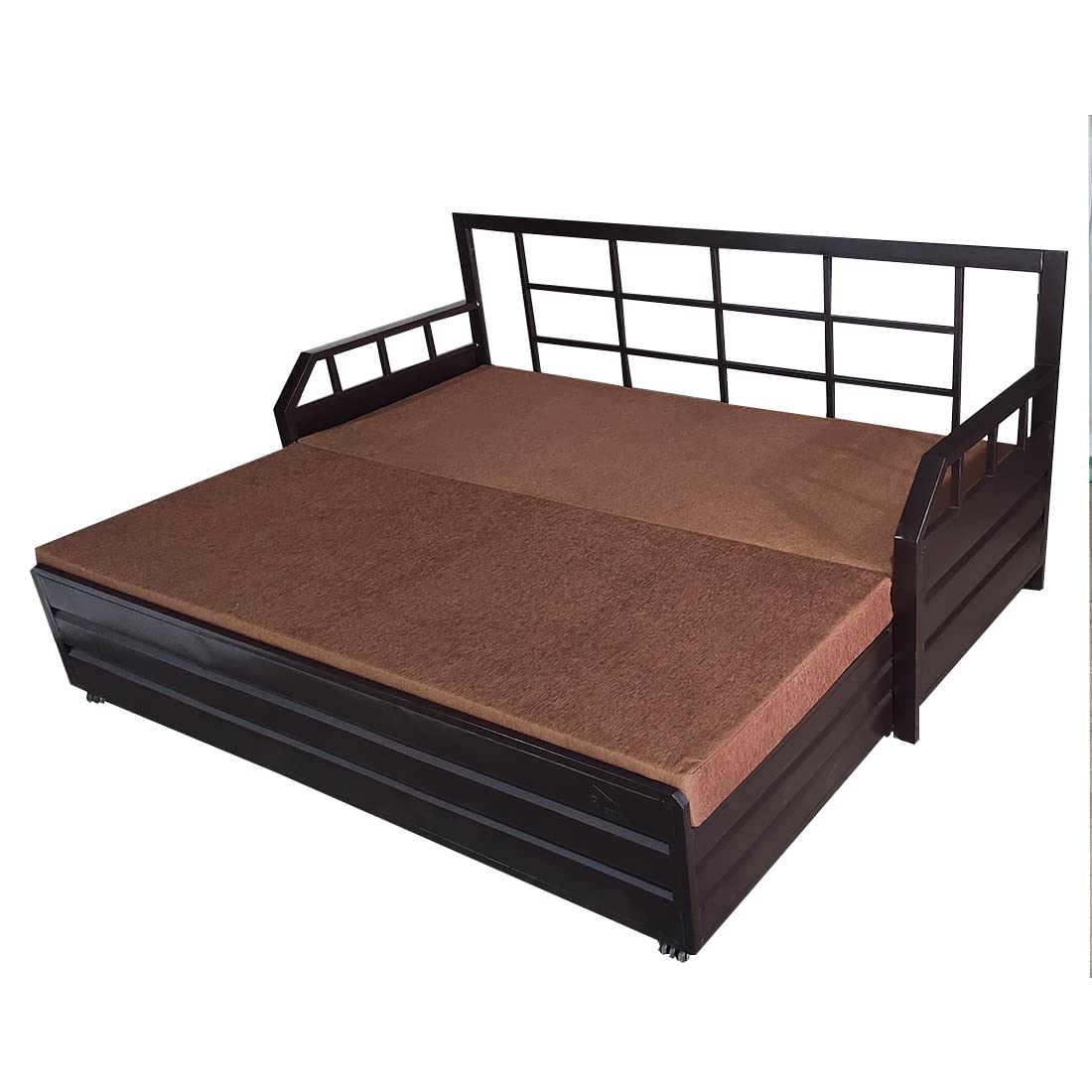 ROYAL BED MANUFACTURER King Size 6X6 Metal Sofa Cum Bed with Hydraulic Storage - 3 Seater Brown Fabric, Matte Finish, Brown-image-37