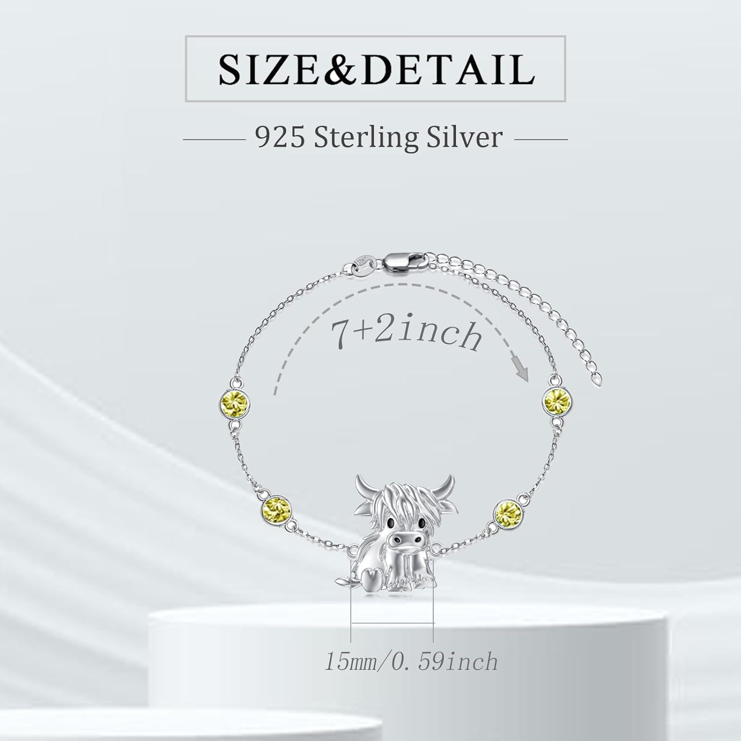 Birthstone Highland Cow Bracelet 925 Sterling Silver Scotland Cow Link Bracelet Western Jewelry Gifts for Women Mom Cow Lover - Image 2