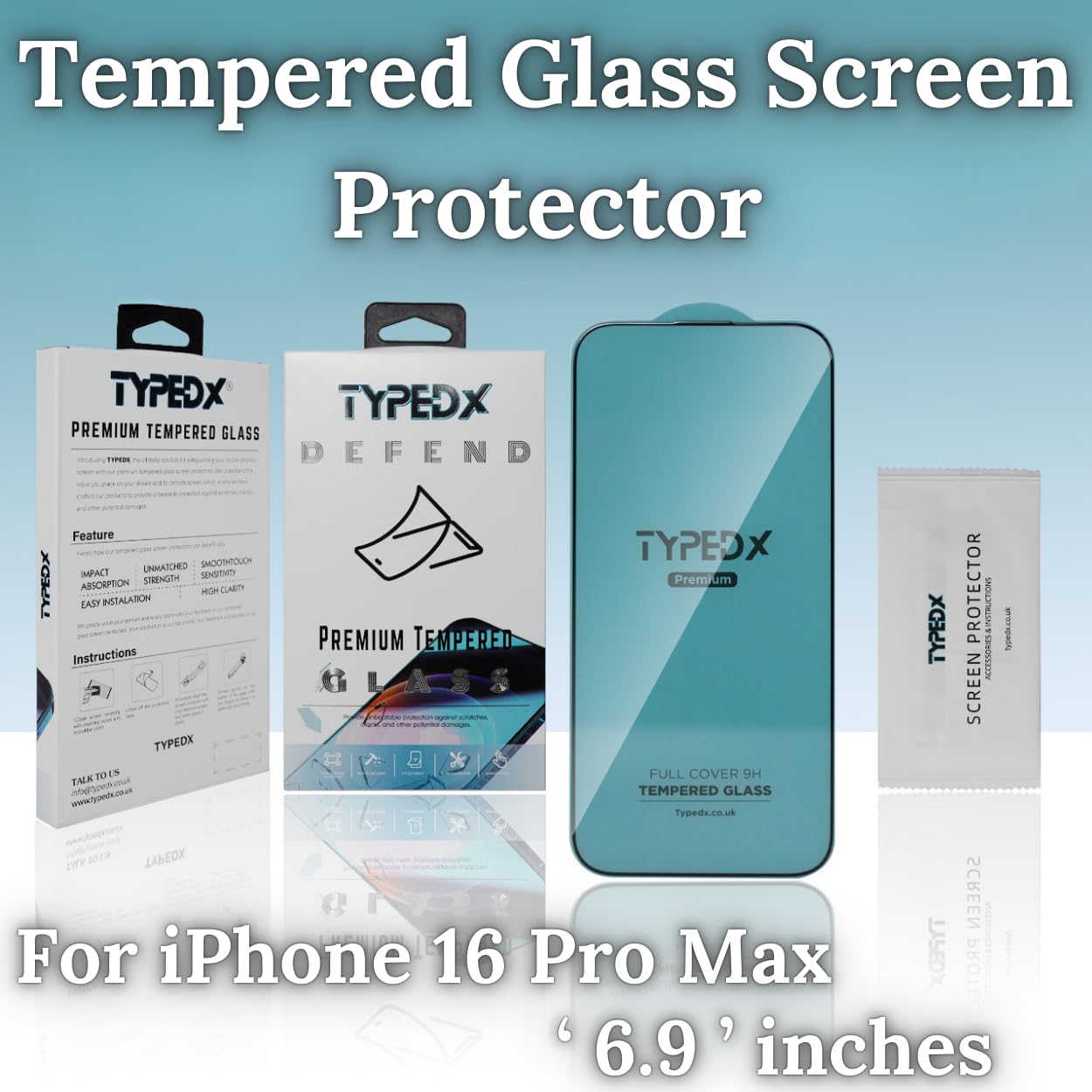 TYPEDX iPhone 16 Pro Max Screen Protector, Full Coverage, 9H Hardness, Anti-Peeping, Easy Apply, Crystal Clear - Image 2