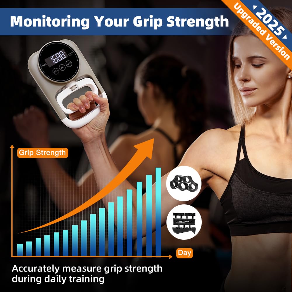 Grip Strength Trainer Hand Gripper - Grip Strength Tester Hand Dynamometer Handheld Meter LED Display Comfortable 265 Lbs / 120 Kgs Finger Strengthener for Sports Home School Gym Use
