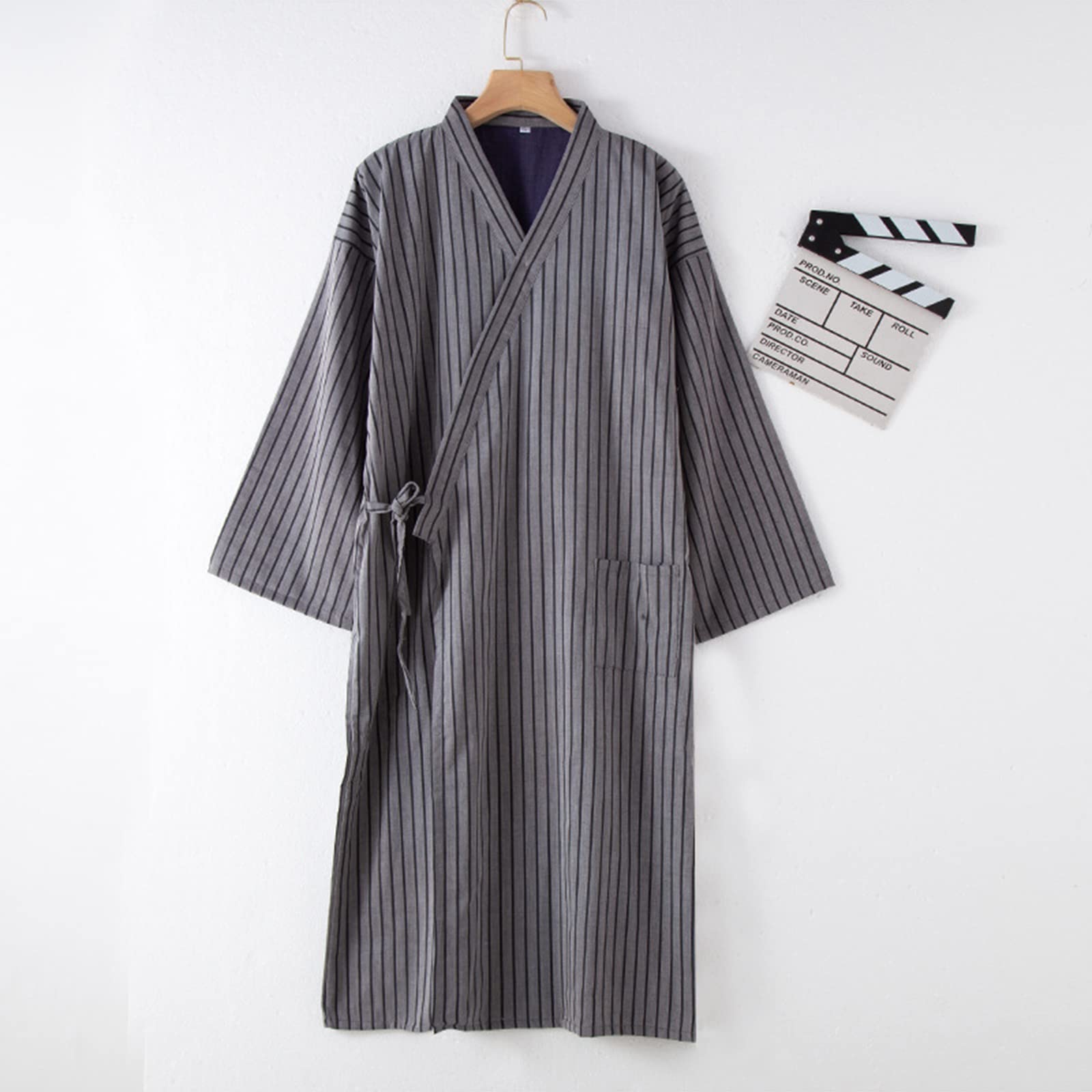 Hombres Kimono Robe Cotton Yukata SPA Sauna Albornoz Sleepwear Kimono de Rayas japonesas para Hombres