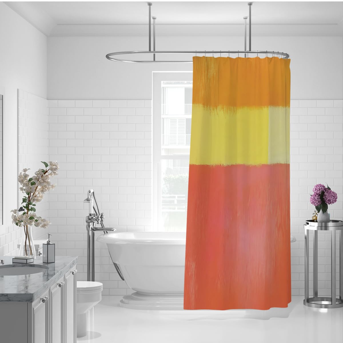 Rideaux de Douche de Champ Couleur Abstraite, Orange Chaud, Jaune Rouge, Tissu de Polyester, Rideaux de Salle de Bain avec Crochets, lavables en Machine, décoration Moderne esthétique 180 x 180 cm