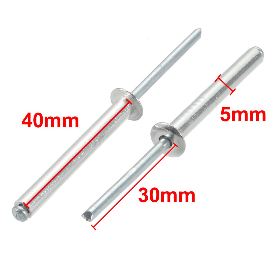Sourcingmap 30 Pcs 5mm x 40mm Aluminum/Steel Open End Blind Rivets - Image 2
