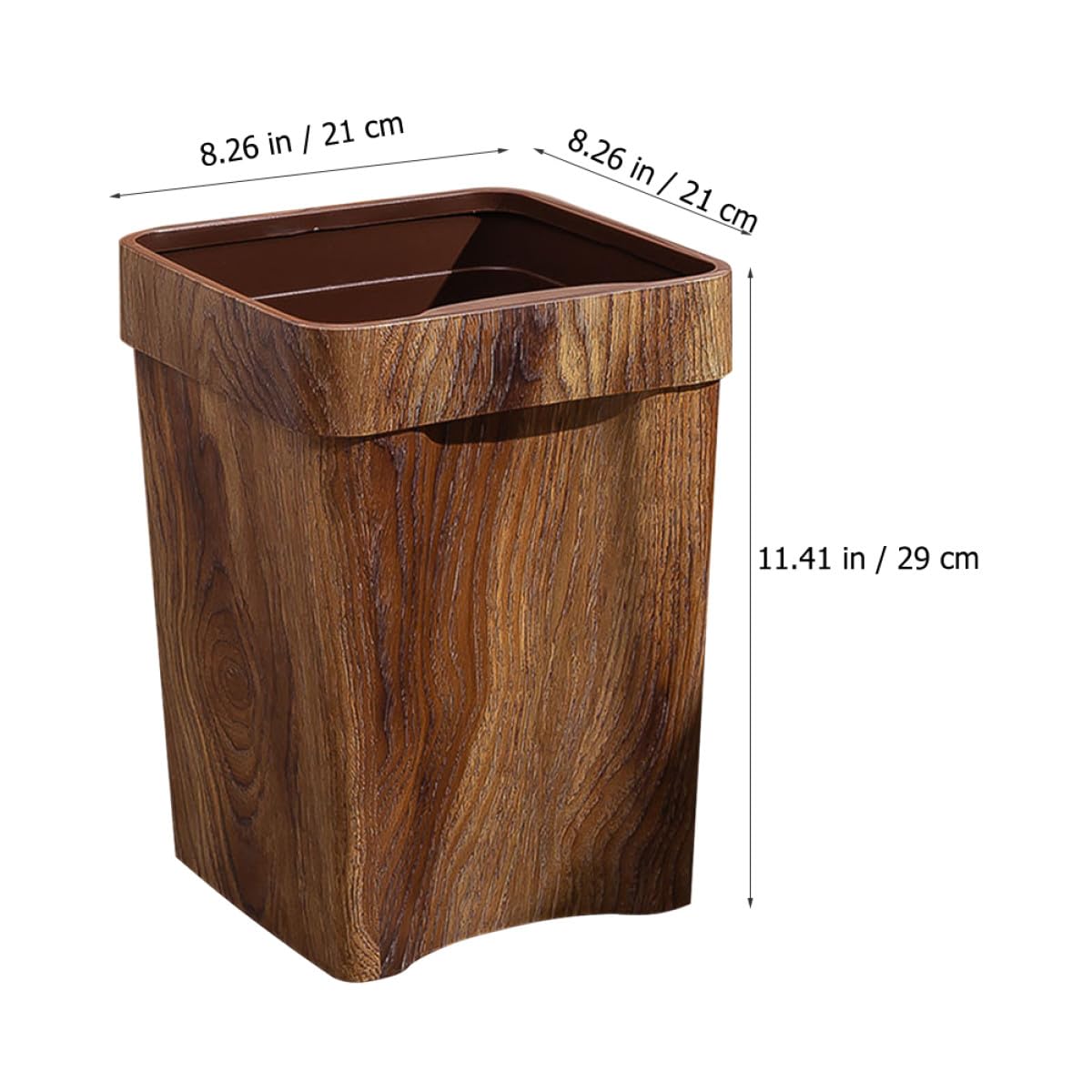 SEWACC Mülleimer Kunststoff Abfalleimer mit Holzmaserung Design Leicht zu Reinigen Stabiler Müllbehälter für Badezimmer Schlafzimmer Küche Stilvoller Papierkorb ohne Deckel Praktischer