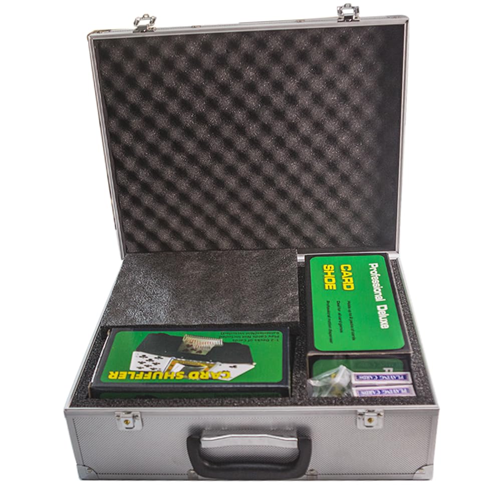 THUNDERBAY 14 Gram 300 PCS Texas Hold 'em Casino Poker Chip Set w/Aluminum Carrying Case, 3 Decks of Cards, 5 Dices & 3 Dealer Buttons, Poker Felt, Card Shuffler, Card Shoe for Blackjack Playing