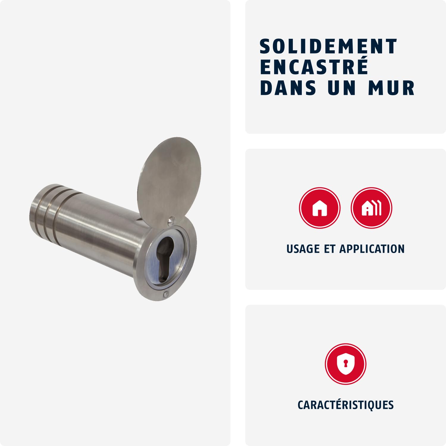 ABUS KeyGarage 729 - Coffre à clés à encastrer dans le mur - tube en acier inoxydable pour le rangement des clés - boîte à clés avec couvercle - argenté | Corps en laiton, anse en acier - code personnalisable sans clé - pour valises, casiers - 23 x 53 mm