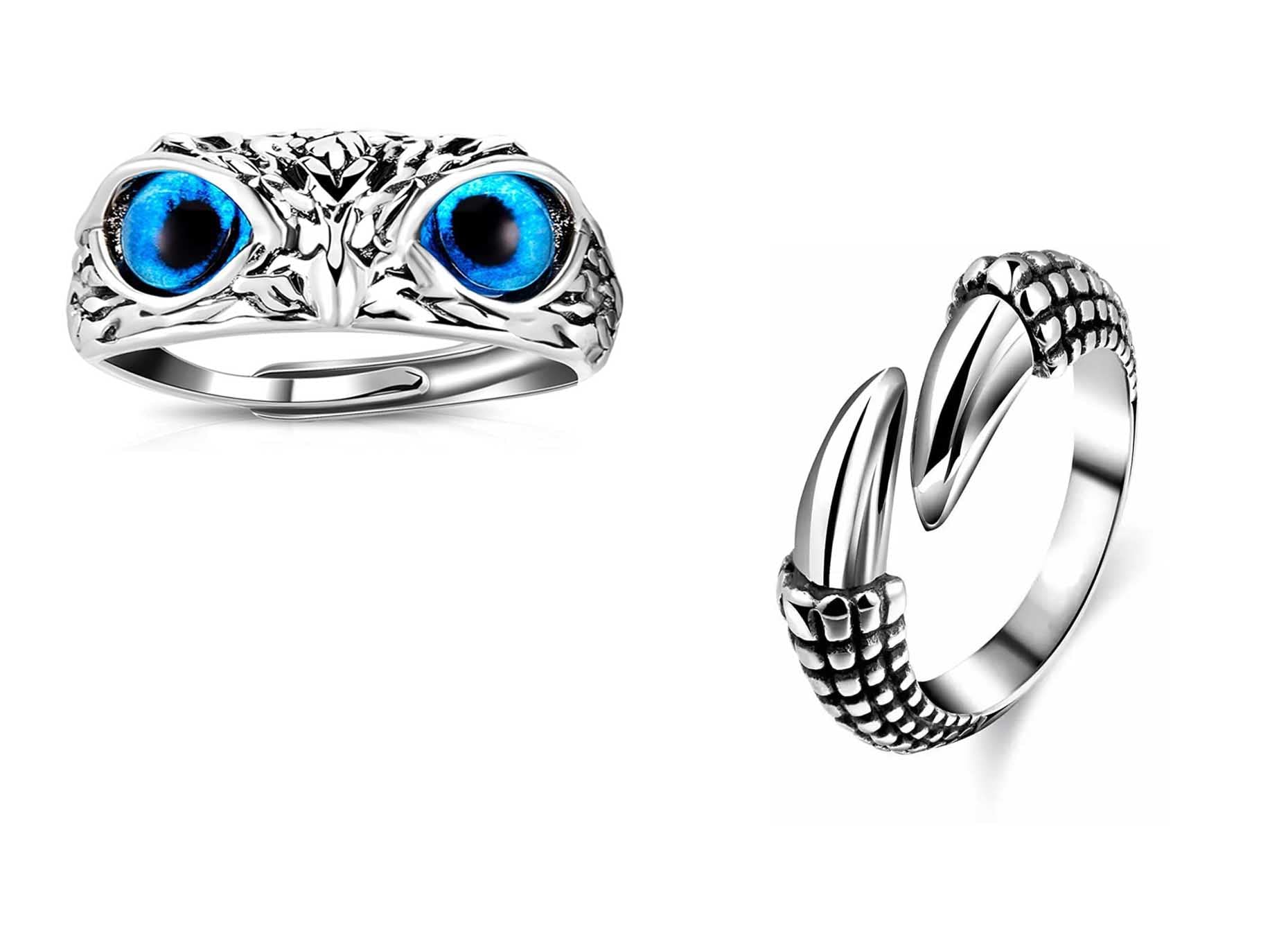 OWL BLUE EYES & EAGLE CLAW RING DESIGNER MENS RING (Adjustable)-image-2