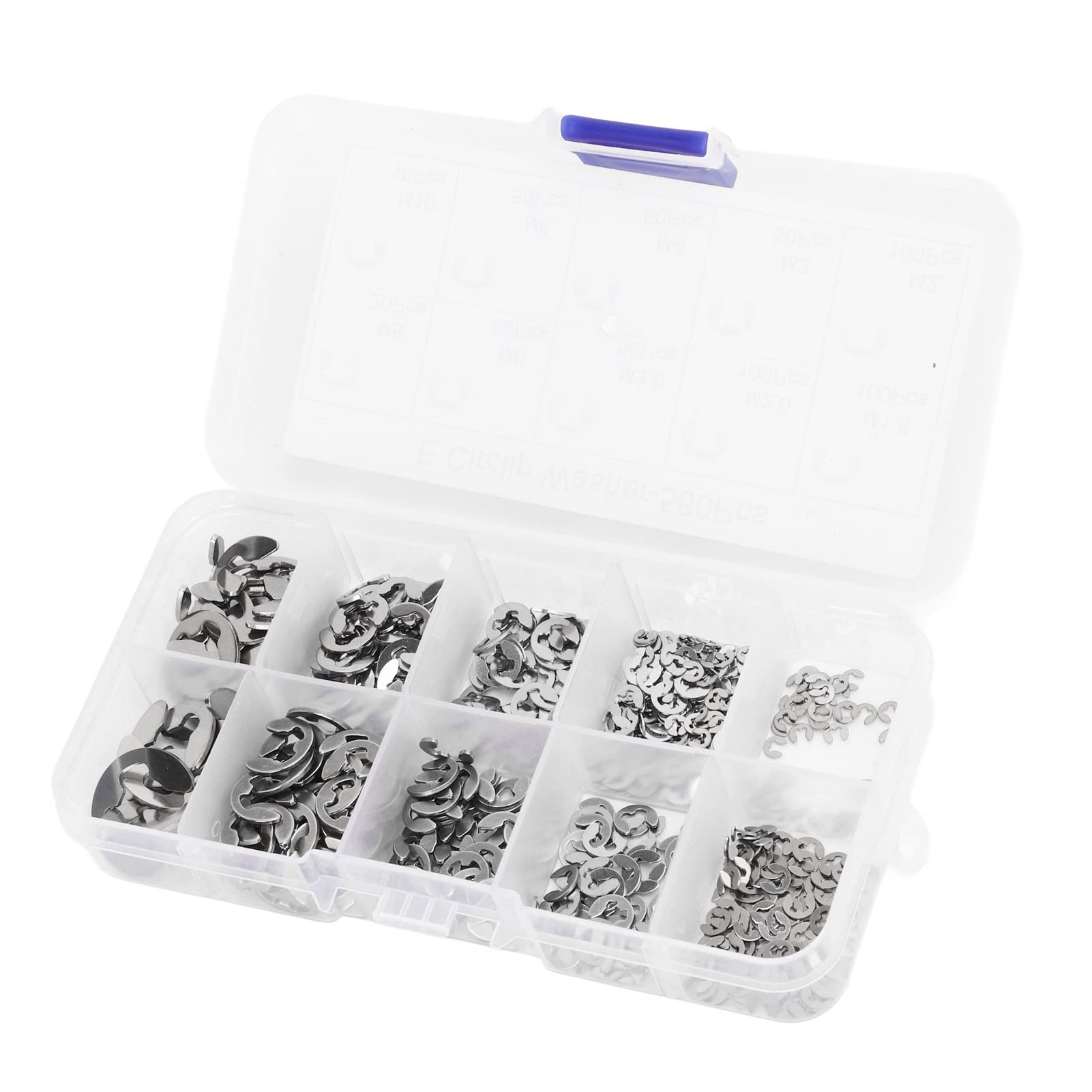 580Pcs E Circlip Washer Set with Storage Box Stainless Steel Firm Fixing E Type Retaining Washer (Silver)