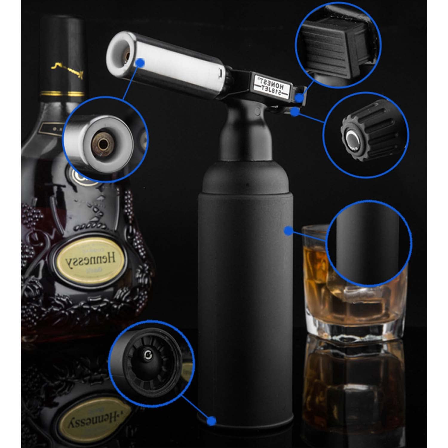 Jet Flamme Briquet Grande Capacité Extérieure Coupe-vent pour Cheminée, Gril, Cuisson, Barbecue, Camping, Crème Brûlée, Fabrication de Bijoux, Soudage(noir)