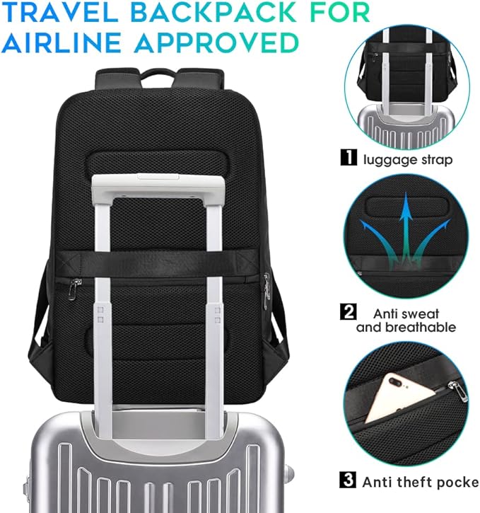 Mochila de negocios impermeable para portátil 15.6" con puerto USB, negra miniatura 5