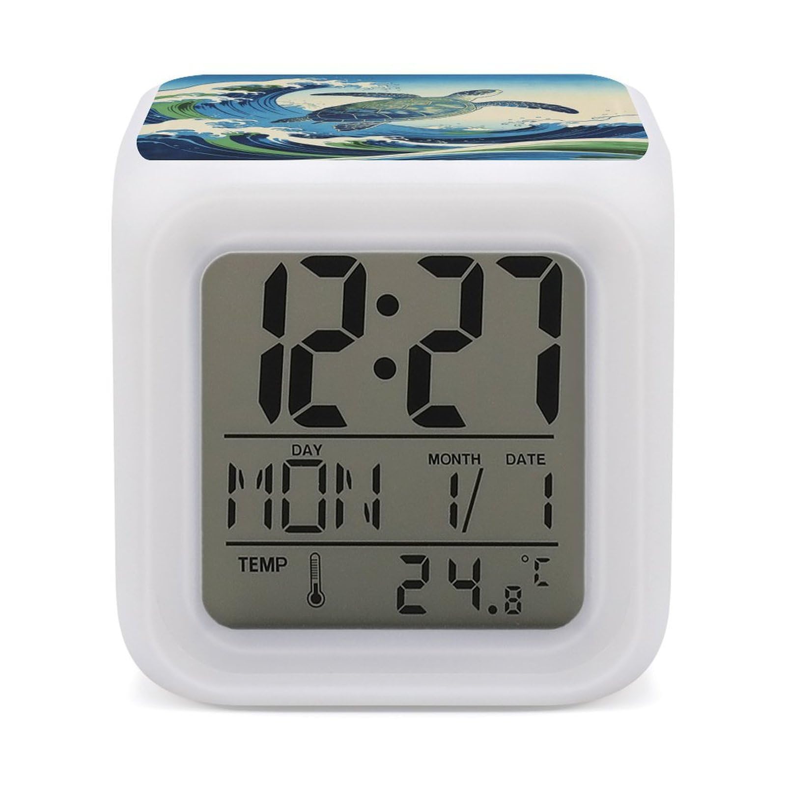 VstaDank Japanese Waves and Turtles Digital Alarm Clock LED Display Screen Color Change Alarms Clock Smart Alarm Clock Wake Up Digital Clocks with 7 Color Nightlight for Bedroom