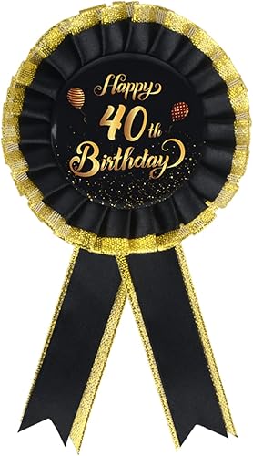 INNORU Pin de insignia de hojalata de feliz cumpleaños 40, pin de tela de satén para cumpleaños 40, alfileres de botón de roseta de felicitación a