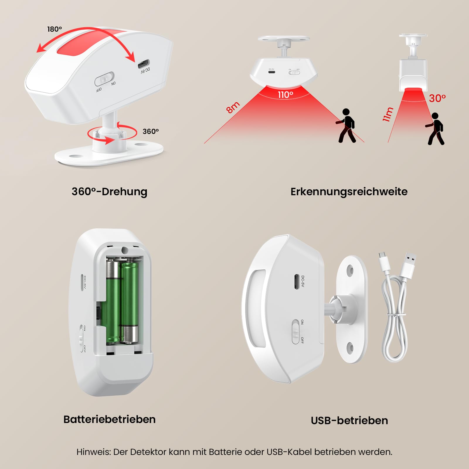 TECKNET Detector de continuidad inalámbrico Sensor de Movimiento Alarma Puerta Tienda PIR Sensor de Movimiento Puerta Radio Timbre