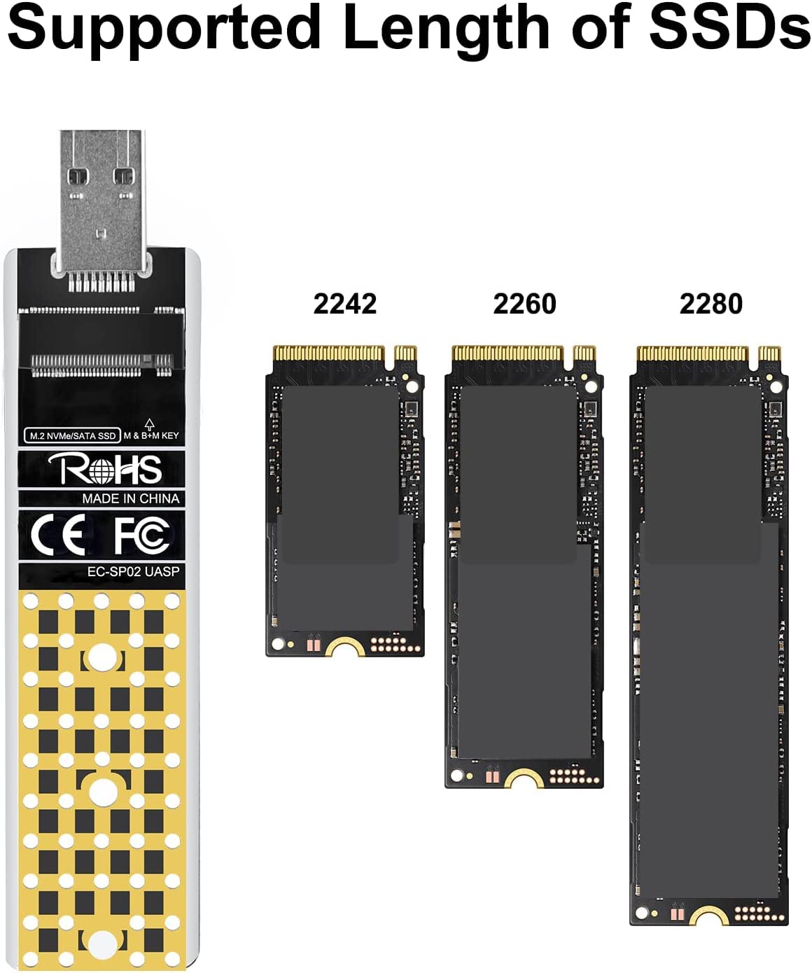 ANYOYO Adattatore NVMe NGFF, 10 Gbit/s per Disco SSD M2 USB3.2 Gen 2 , NVMe PCIe con M / B+M key, per Disco SSD M.2 SATA per 2242/2260/2280,con Adattatore USB-A a USB-C