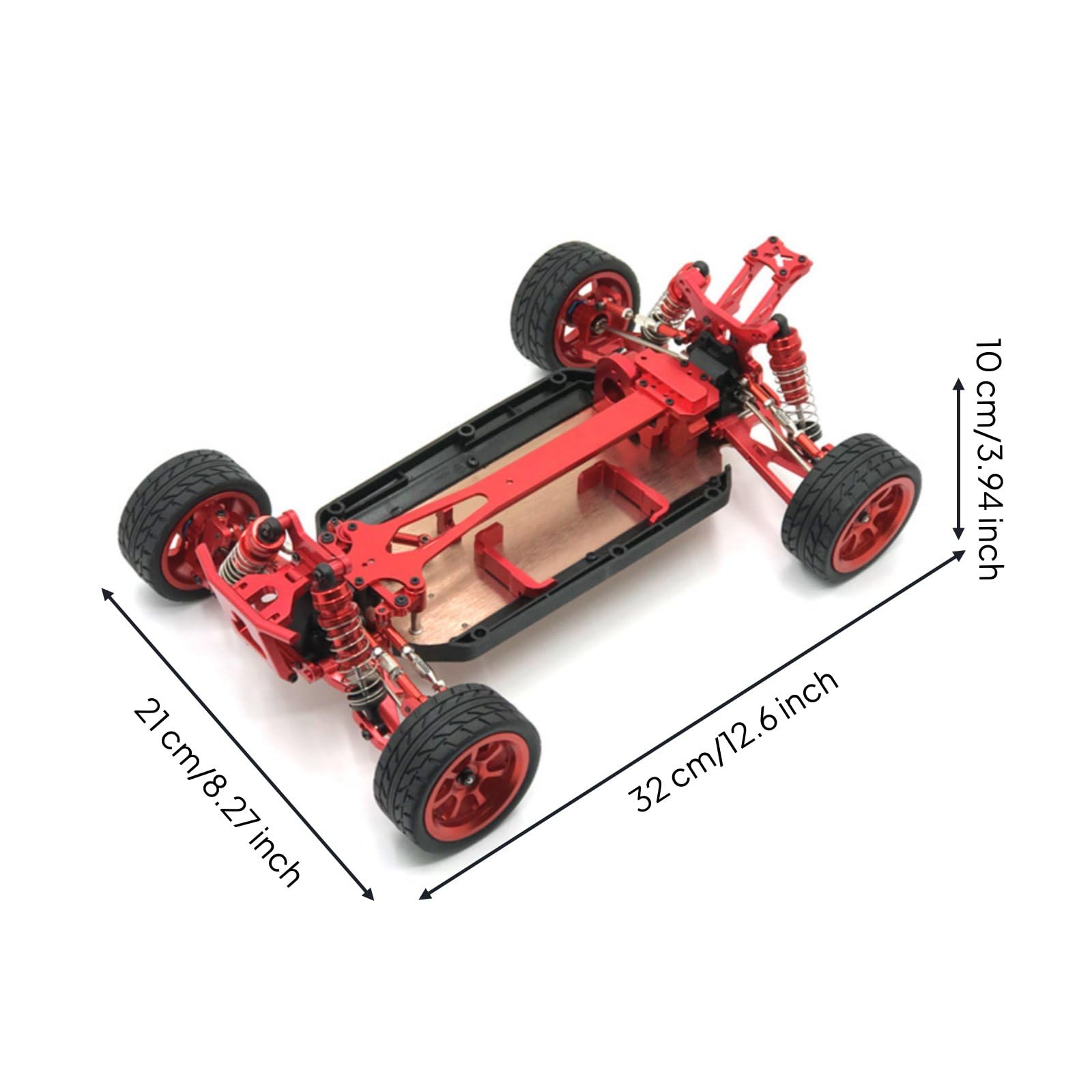 predolo Chasis RC de Aluminio para Coche Teledirigido Marco Bastidor Estructura Metal Resistente y Rigidez Mejorada Montaje /12 Adecuado para Aficionados y Carreras en Pista y Terreno, Rojo