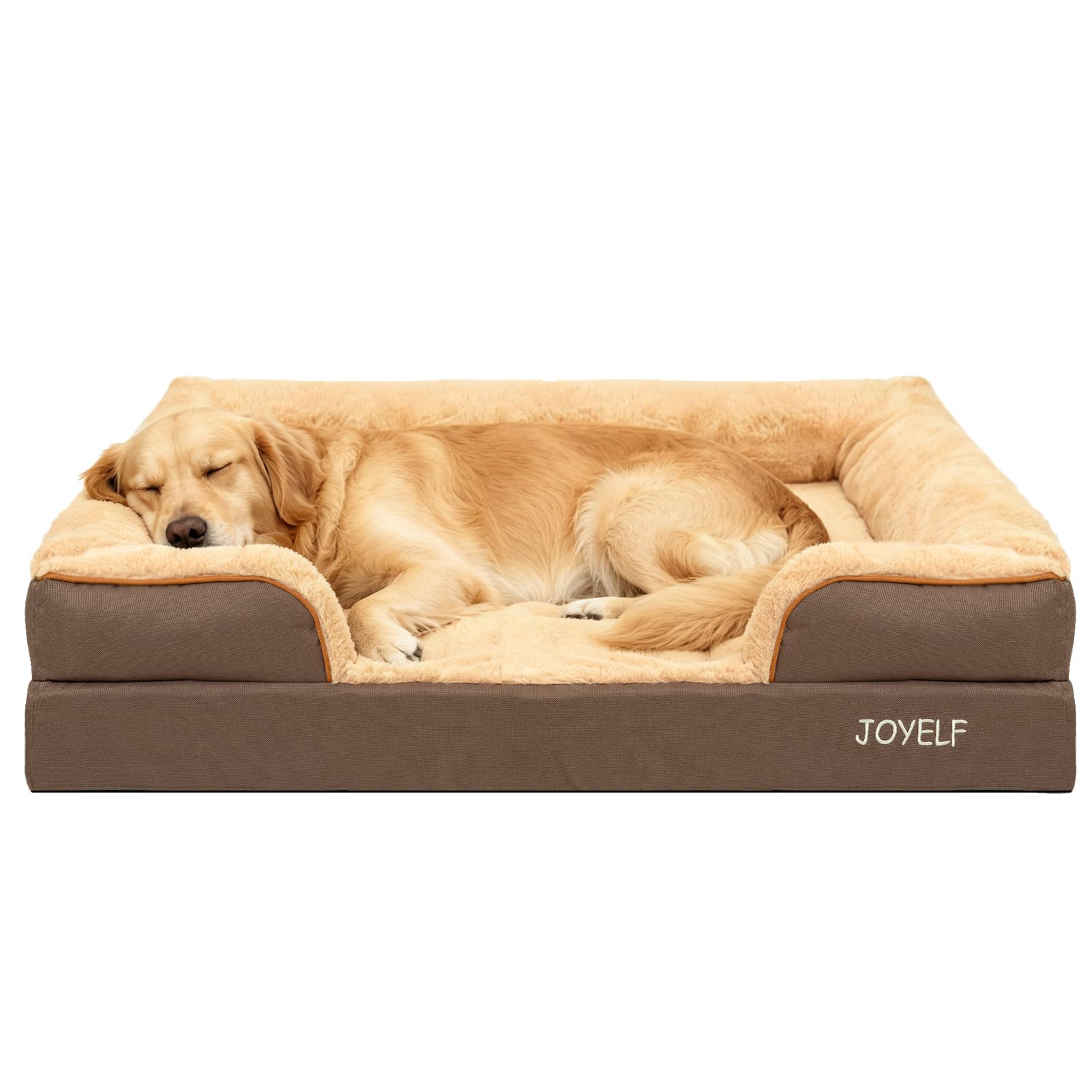 JOYELF Cama Ortopédica para Perros Extra Grandes, Sofá Cama de Espuma, Cama Impermeable con Funda Lavable y Base Antideslizante - Café