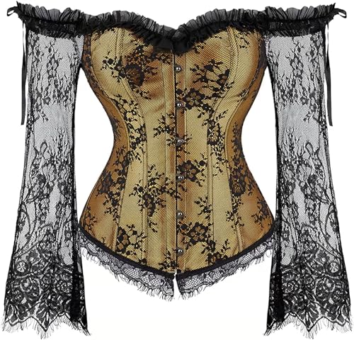 Image of Women's Lace up Gothic Jacquard Shoulder Straps Tank Overbust Shaper Corset Bustiers Top