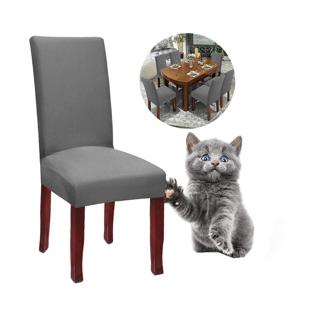 JunYito Stretch Dining Chair Covers Slipcovers Top Chair Protector for Dining Room Hotel Ceremony Banquet Wedding Party Décor (F-Grey, 4 Pcs)