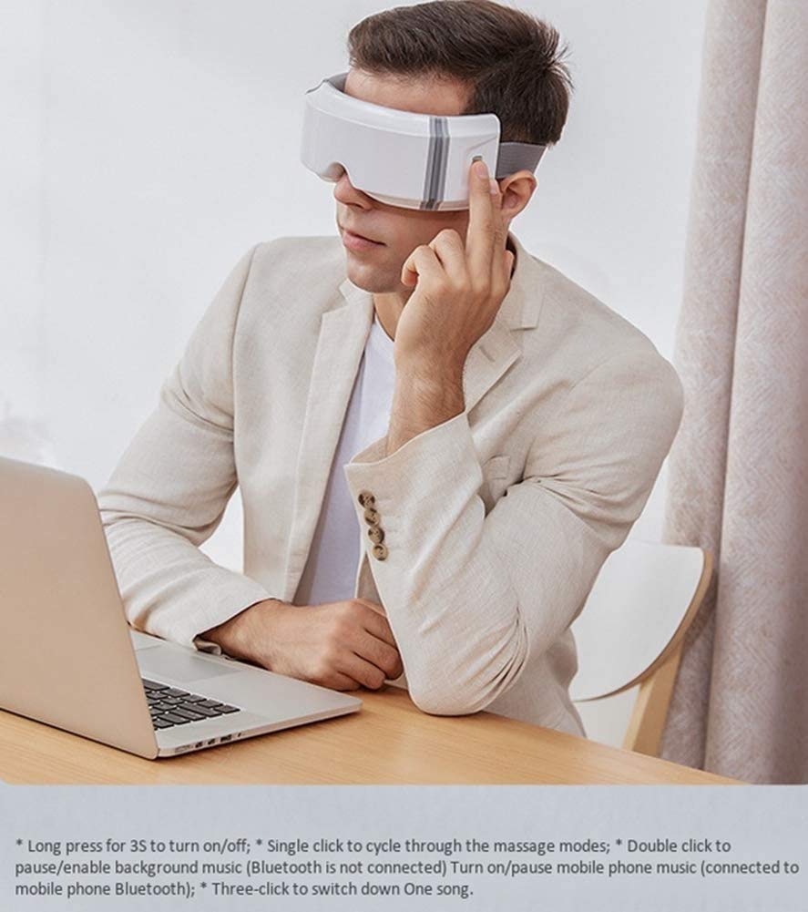 Masajeador de ojos con calor, vibración, presión de aire Bluetooth inalámbrico Música de la música recargable para el alivio de la fatiga ocular Dark Circles Ojos secos Ojos de la migraña Mejor