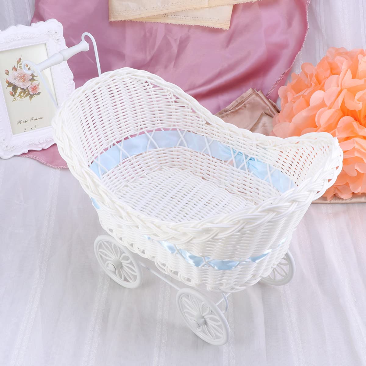 Mini Panier En Osier Décoratif – Forme Chariot, 37x29x17 Cm, Pour Bonbons, Décoration Maison De Poupée, Mariage, Baby Shower