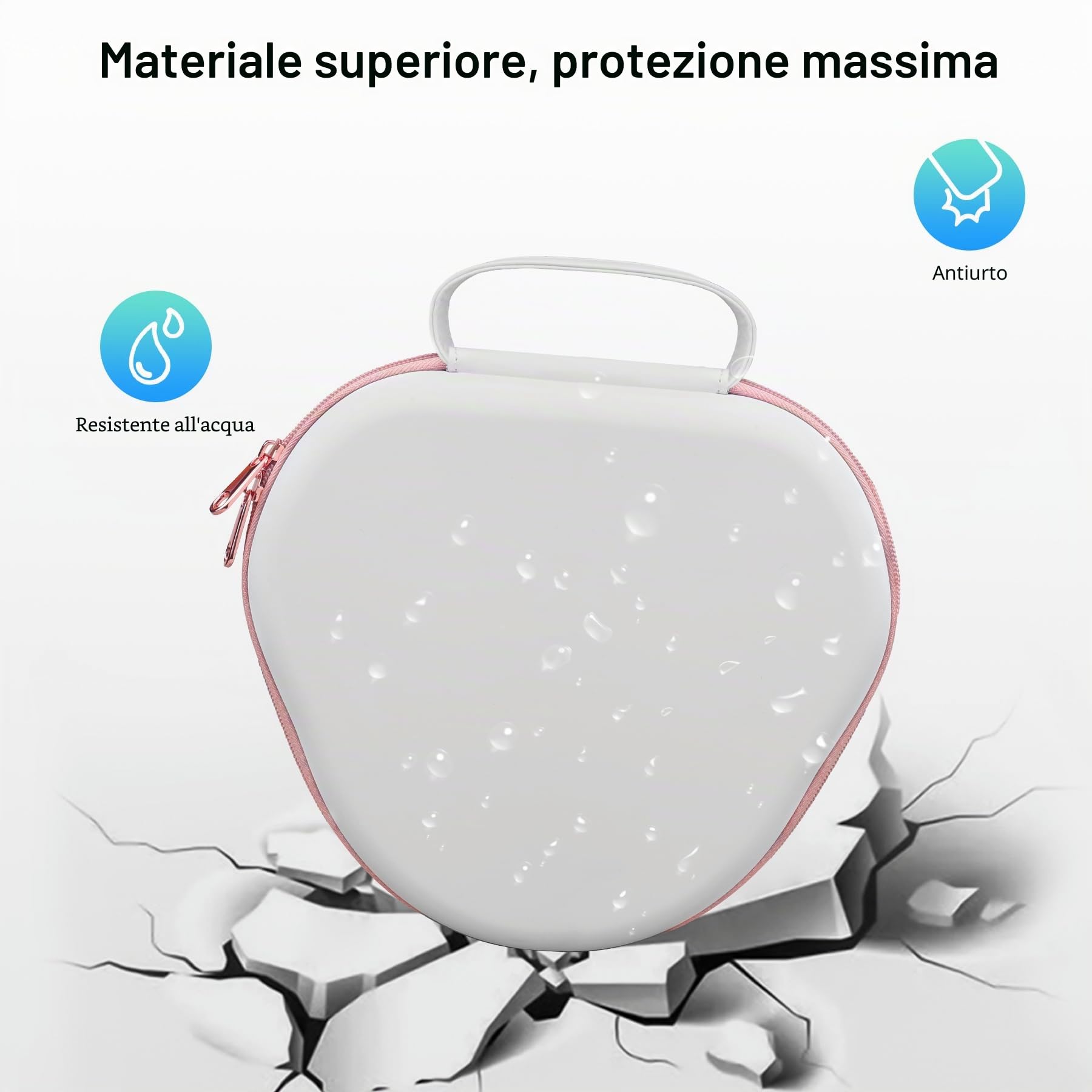 BOVKE Custodia con Modalità standby per Apple AirPods Max 2 / Max Cuffie Wireless over-ear, Custodia da Viaggio Protettiva Portatile AirPods Max 2 / Max, Tasca in rete per Accessori, Bianco Oro Rosa