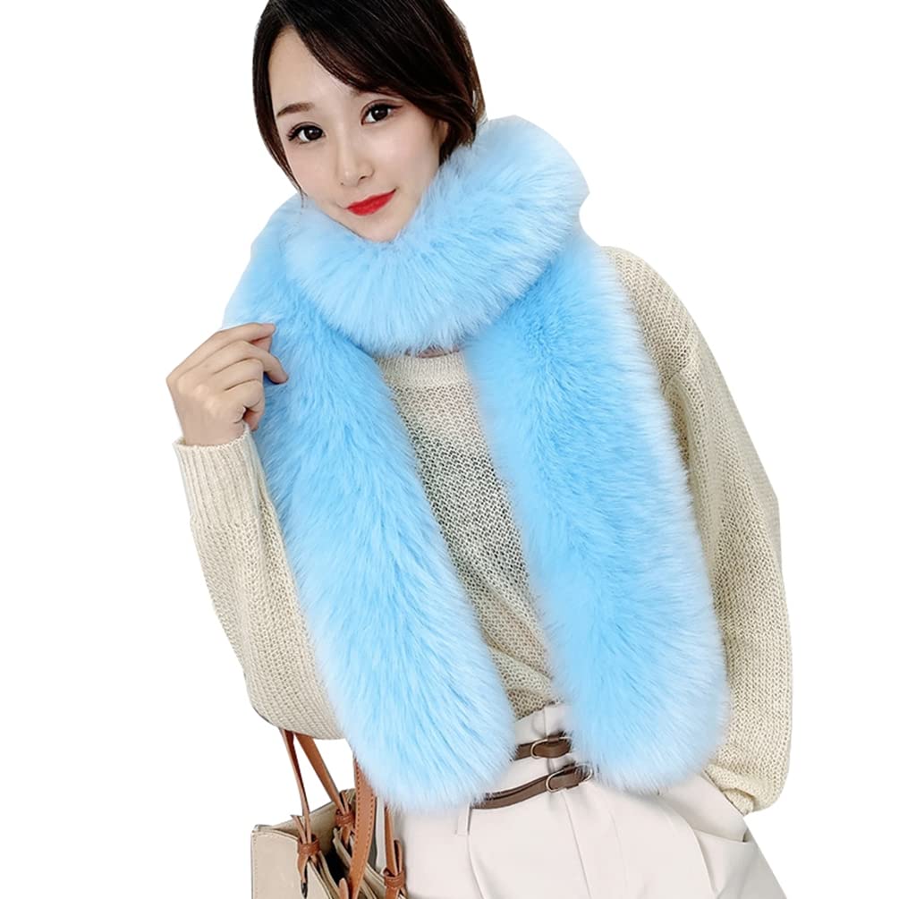 PengGengA Faux Fur Scarf for Women Long Neck Warmer Solid Color Shawl Soft Wrap Cape (Sky Blue, One Size)