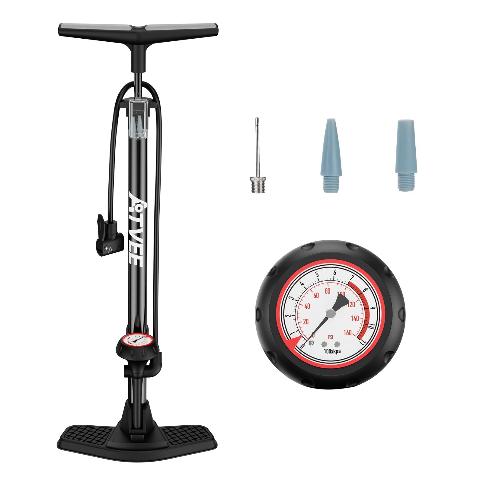 Bike Pump, 25” Height Full Size Bicycle Pump with 160 PSI High Pressure, Bike tire Pump with Presta and Schrader Valve, Bike Air Pump for Bike Tires, Balls and Swimming Ring,Bike Pumps with Psi Gauge…