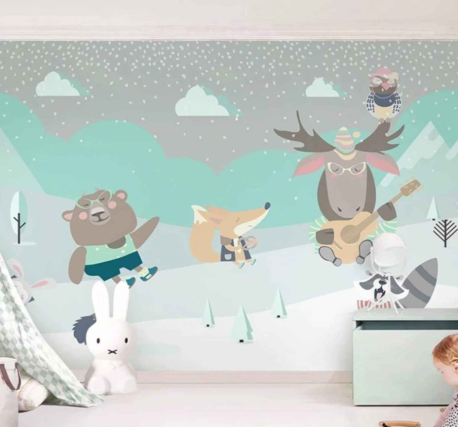 XLMING Cute Cartoon Goat Mountain Peak Clouds 3D Wallpaper Luxury Home Dining Decor Paste Sofa Living Room The Wall for Bedroom Mural-200cm×140cm