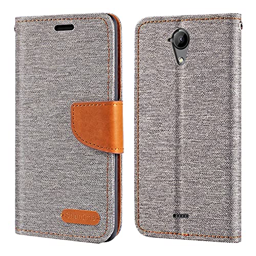 Étui Portefeuille en Tissu Oxford et Cuir PU Compatible avec Wiko U Feel Lite, Coque Robuste avec Rabat Magnétique et Fentes Cartes (Gris)