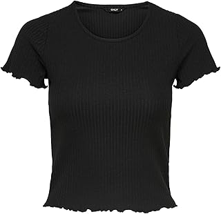 ONLY Maglia Corta a Coste Cropped con Manica Corta e Scollo Rotondo per Donna ONLEMMA