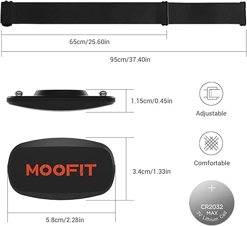 Miniatura 6 de moofit Monitor de frecuencia cardíaca con Bluetooth  ANT+ impermeable HR Monitor de frecuencia cardíaca compatible con Peloton, Zwift, Rouvy, TRX,