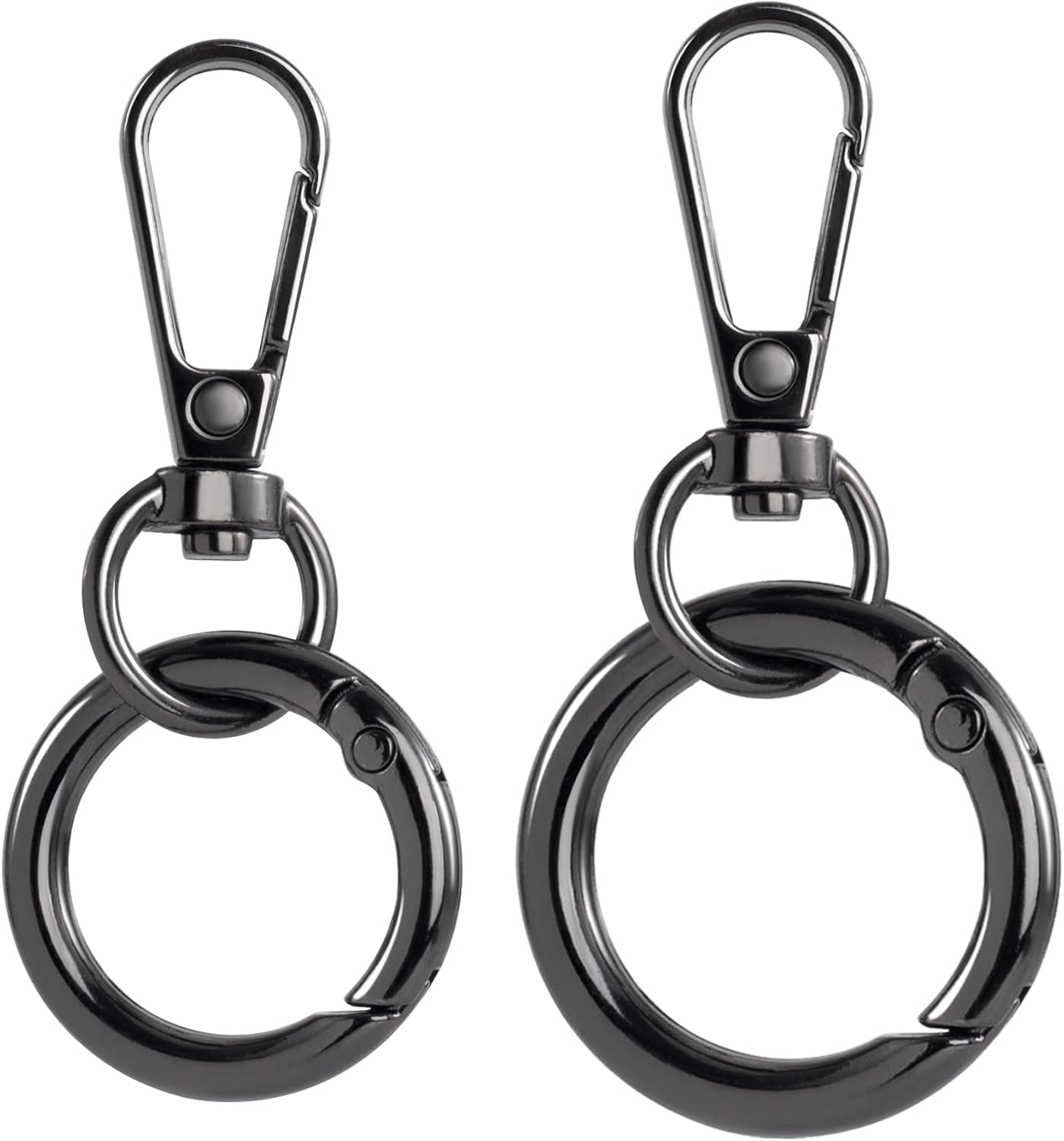 OIIKI 2 Sets Swivel Clasp Clips, Metal Swivel Snap Hook with 2 Sizes, Double Opening Key Chain Clip with Key Ring for DIY Crafts, Jewelry Clasps, Lanyard Making - Black