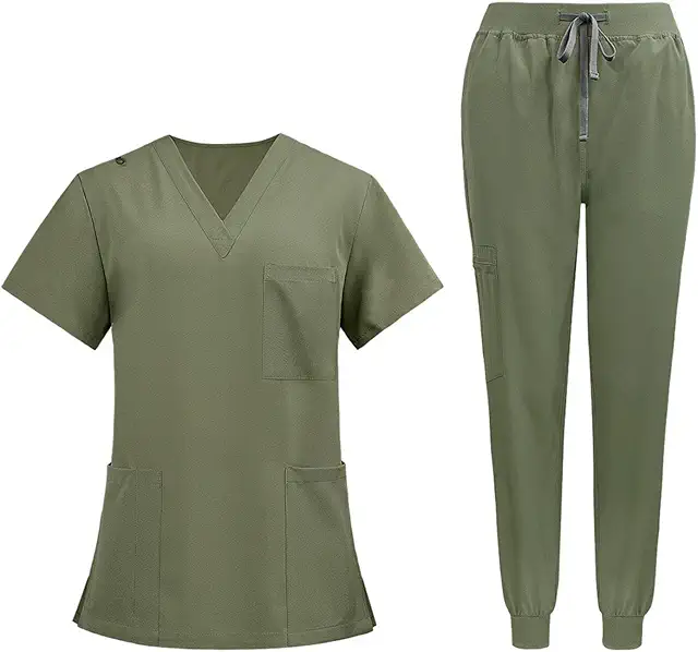 Green Scrub Set with Pockets - Comfortable Nursing Uniform for Healthcare