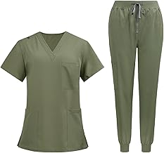 Baoblaze Uniforms Scrub Set with Pockets Nurse Top and Pants Men Women Clothes Comfortable Nursing Work Suits for Cosmetology Healthcare Pet Grooming