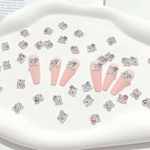 Miniatura 7 de 36 dijes Kawaii para arte de uñas, diseño de gatito brillante 3D, bonitos cristales de diamantes de imitación de metal, decoración de uñas,