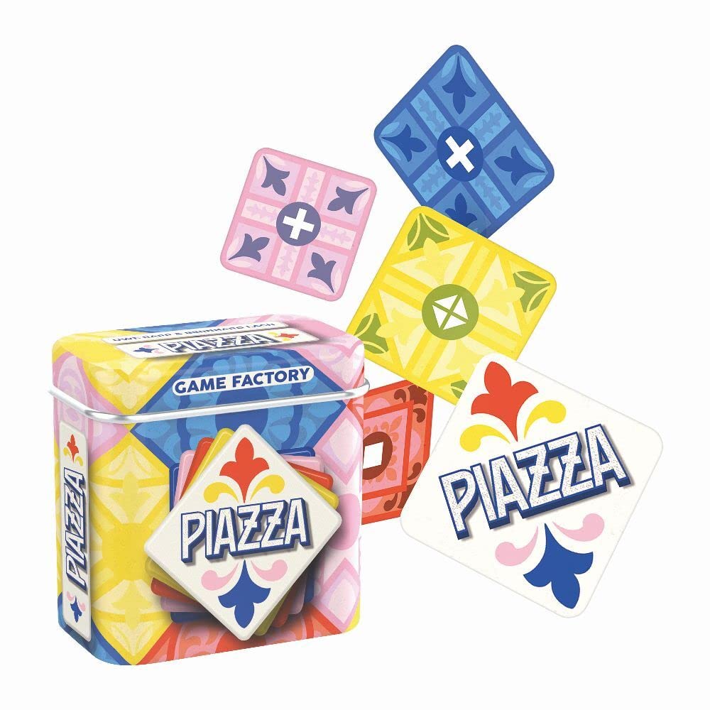 Game Factory 646309 Piazza, mini gra w poręcznej metalowej puszce, gra karciana dla dorosłych i dzieci od 8 lat, gra podróżna, biała