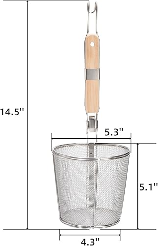 Miniatura 2 de Paquete de 2 cestas coladoras de pasta, colador de araña de malla de acero inoxidable con mango de madera para hervir, cesta de cocina fina para