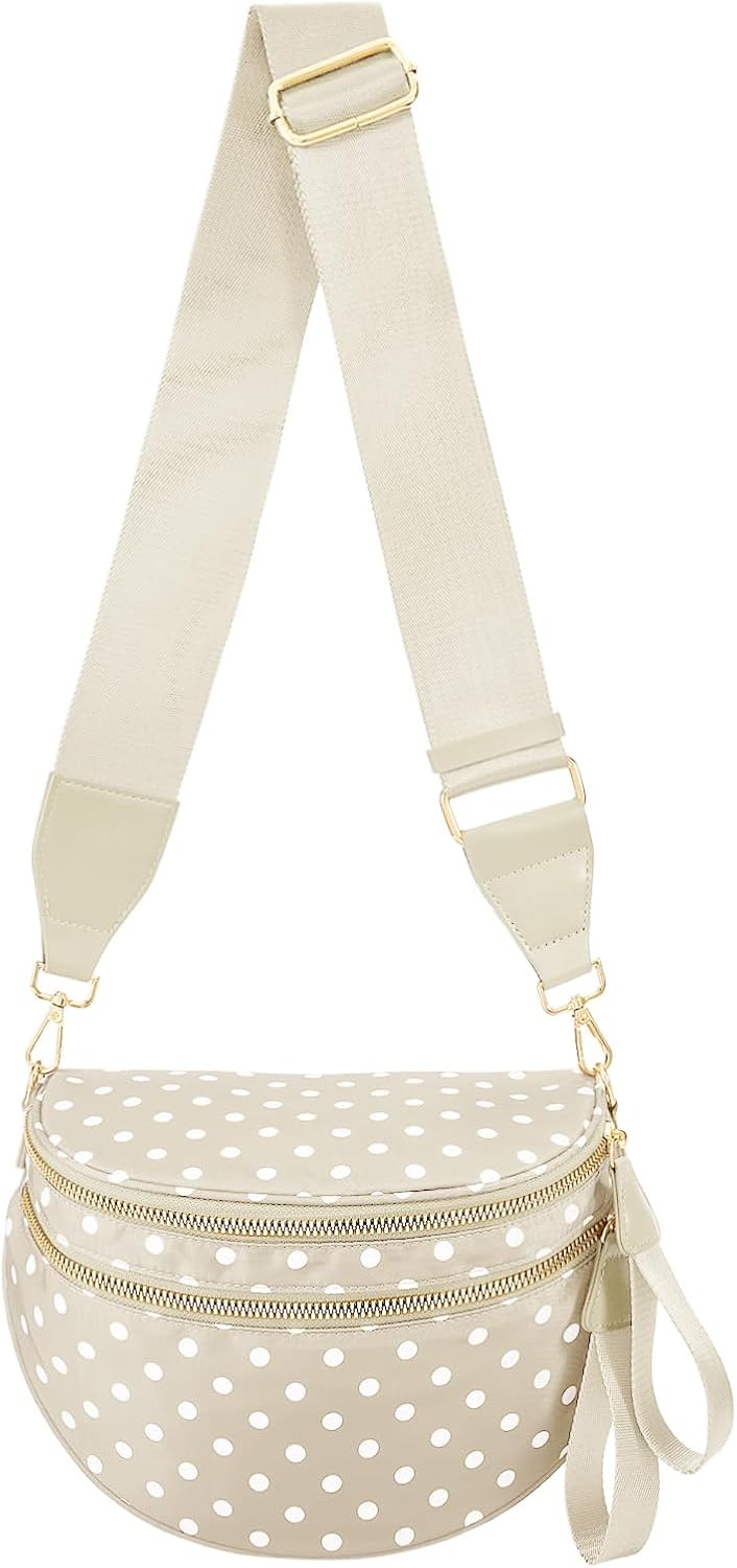 Polka Dots Crossbody Bag Bum Bag for Women,Spacious Checkered Purse Fanny Packs Belt Bag (Beige Polka Dots)