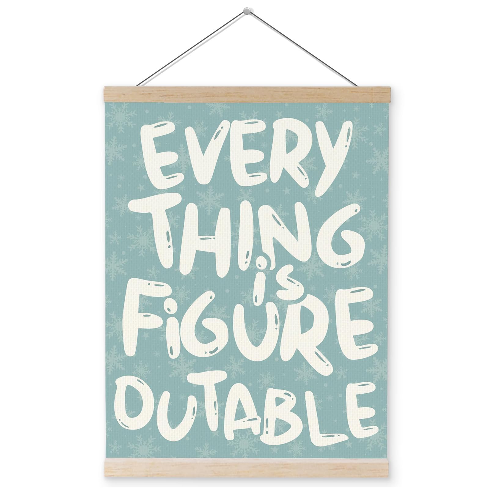 Inspirational Quotes Wall Art, "Everything is Figureoutable" Hanging Motivational Posters with Wooden Frame and Hanging Rope Positive Affirmation Gifts for Bedroom, Office, Girls Room Decor (40x30cm)
