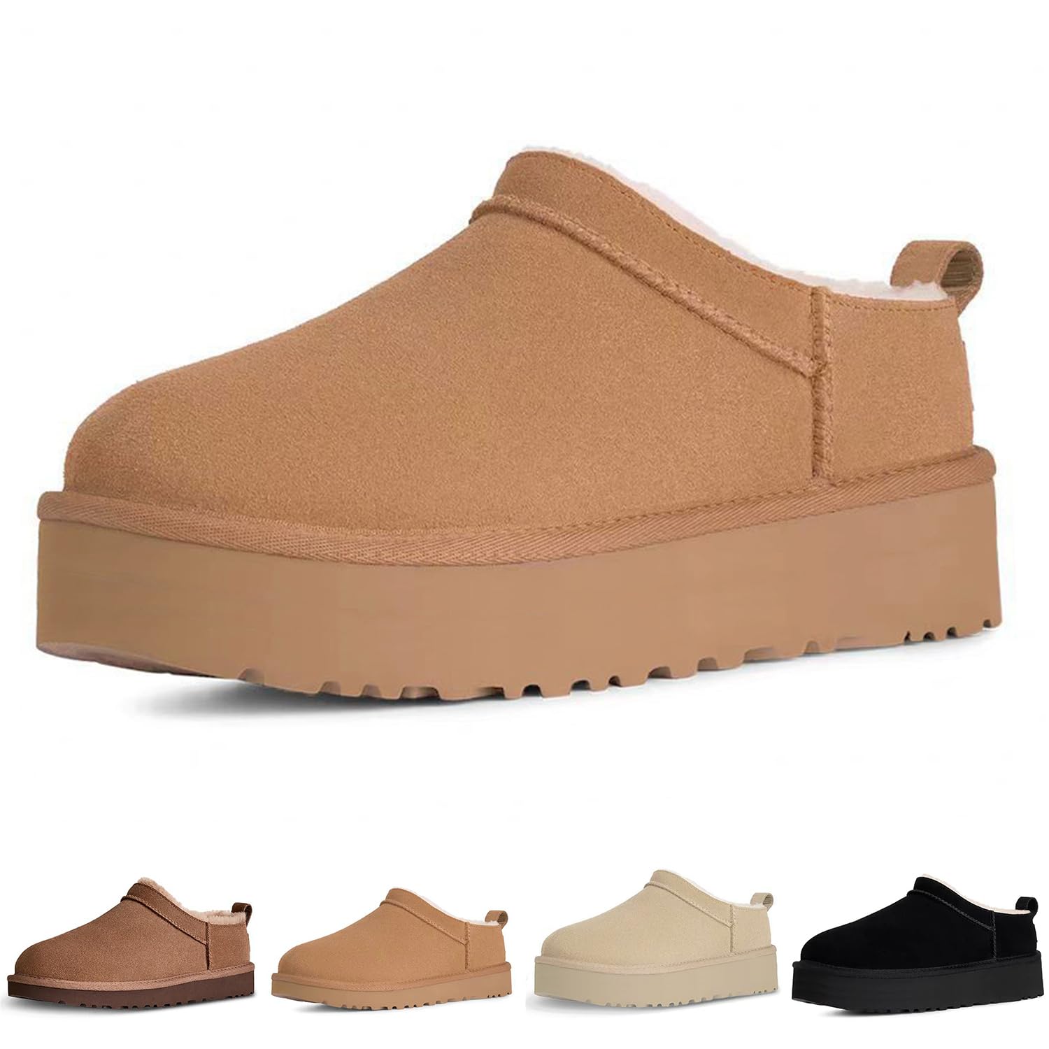 Fashion Platform Mini Boots for Womens Fur Fleece Lined Suede Ankle Boots Comfortable Warm Outdoor Indoor House Non-Slip