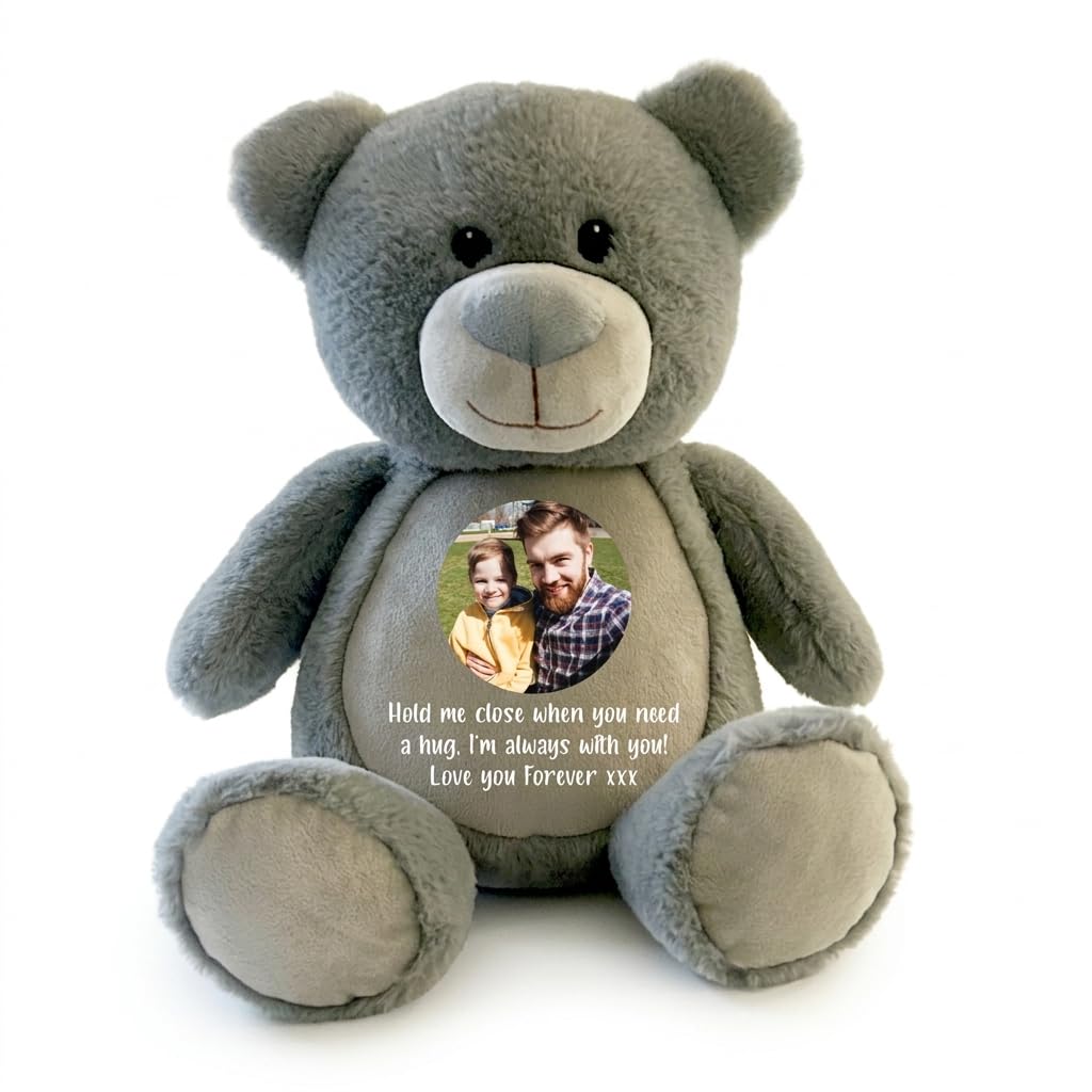 Large Personalised Photo Comfort Keepsake Teddy Bear - Grey | Custom Photo & Message | Sympathy Gift, Remembrance | 42cm Tall โ image 1